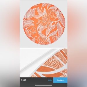 Summer and Rose Round towel - 57” or 145cm. Orange.